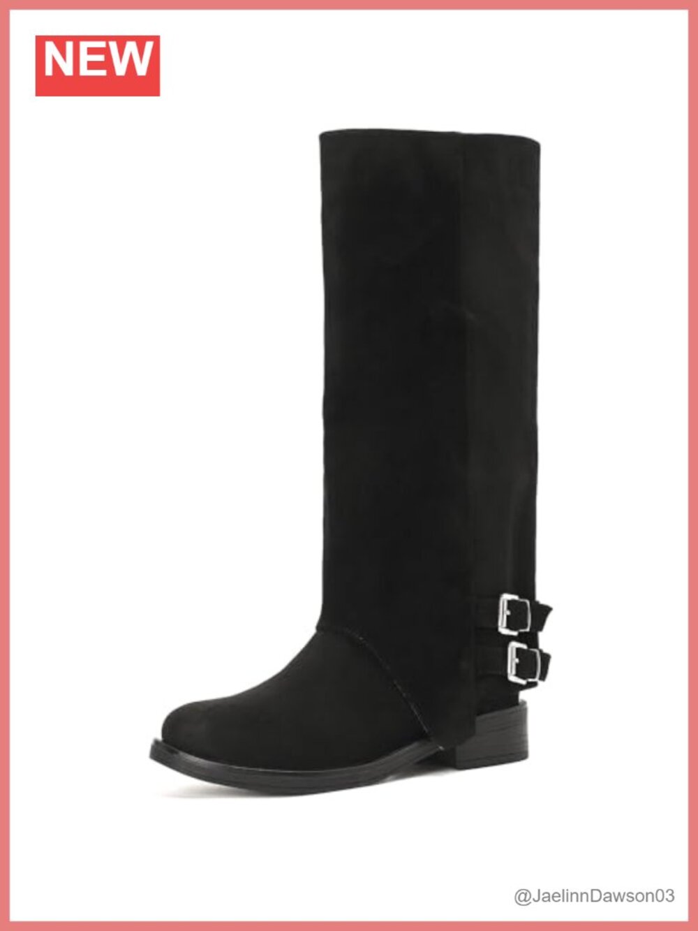 Faux Suede Knee High Boots Fold Over Block Heel Round Toe